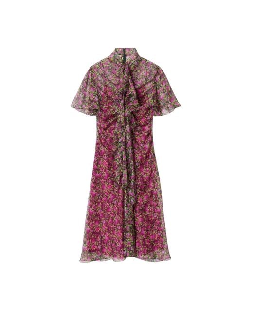 Gucci Red Floral Silk Ruffle Front Evening Dress