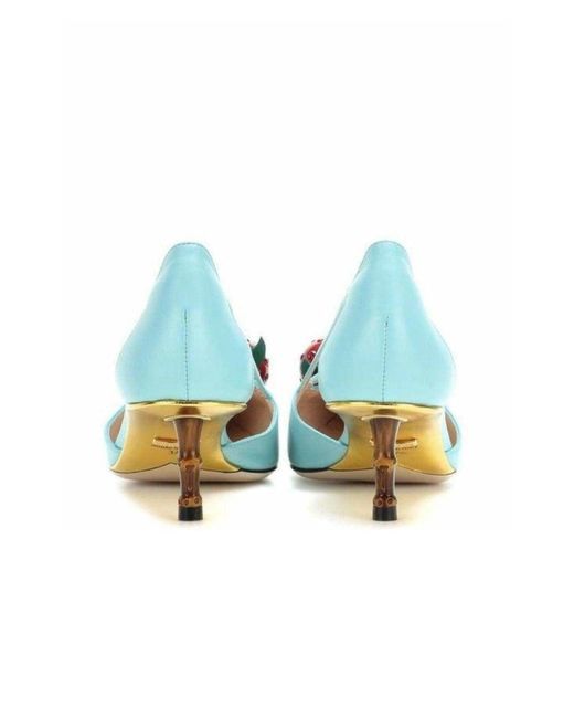 Gucci Green Unia Aqua Cherry Leather Slingback It 36.5