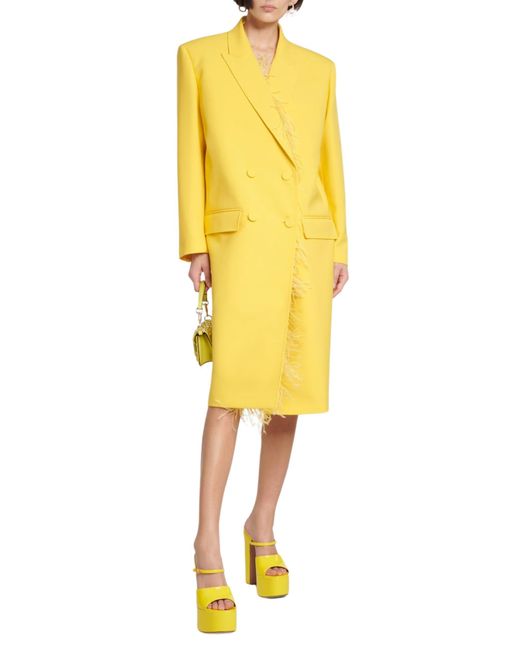 Valentino Yellow Feather-trimmed Virgin Wool Trench Coat