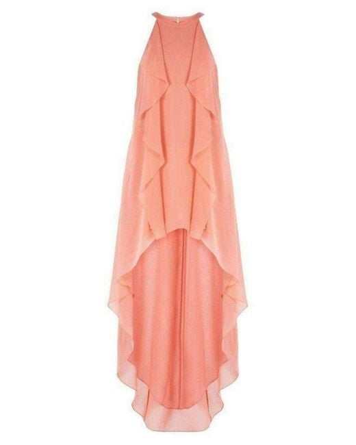 BCBGMAXAZRIA Pink Kelsia Cascade Ruffle Halter Dress