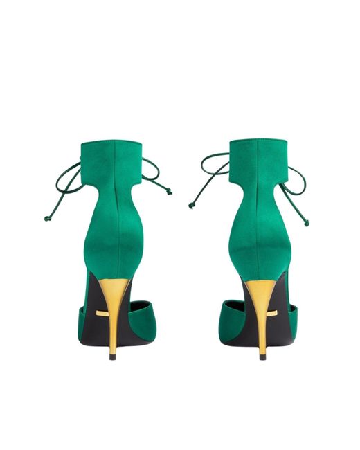 Gucci Lace-up Green Satin Pump Sandals