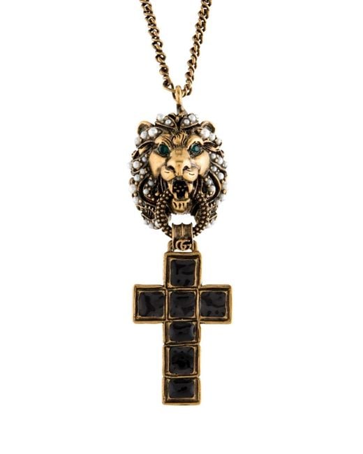 Gucci Metallic Lion Head Pendant Necklace