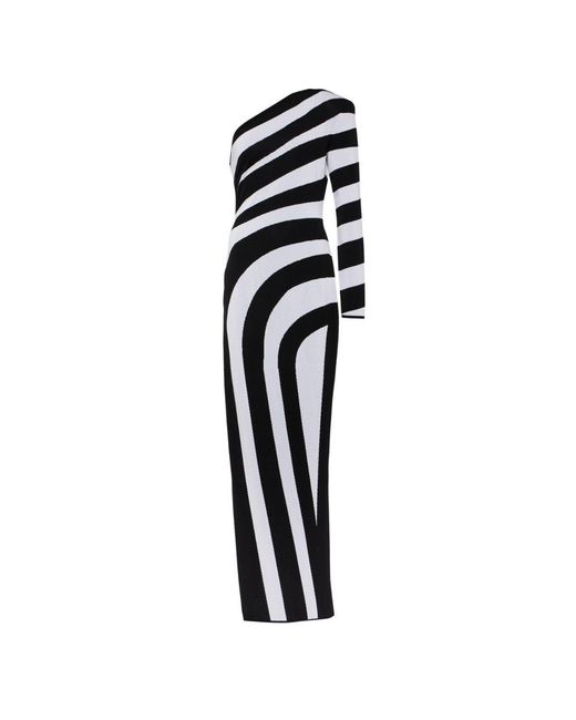 Balmain Multicolor Striped One-Shoulder Gown