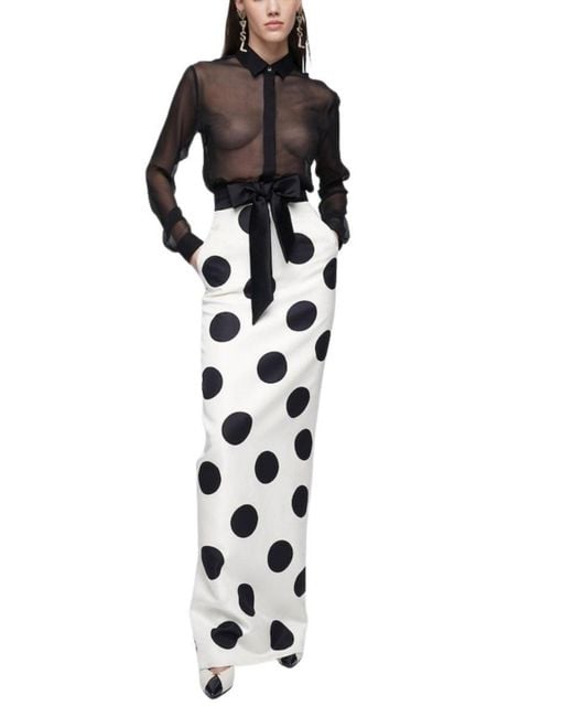 Saint Laurent White High Waist Polka Dot Silk Twill Skirt Fr 40 (us 10)
