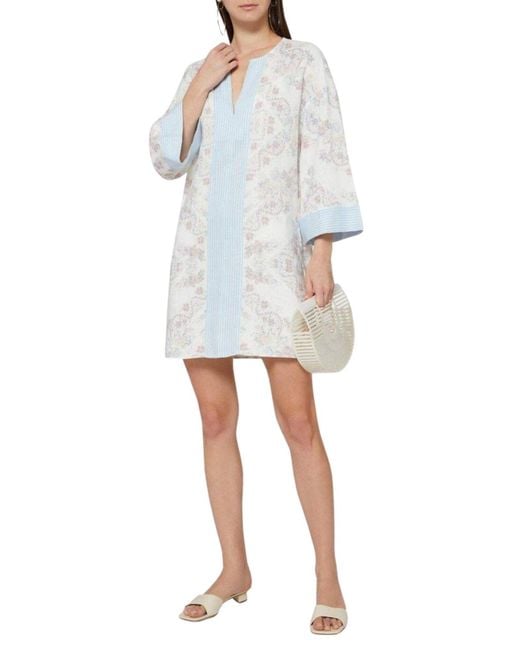 BCBGMAXAZRIA White Contrast Trim Floral Print Tunic Dress