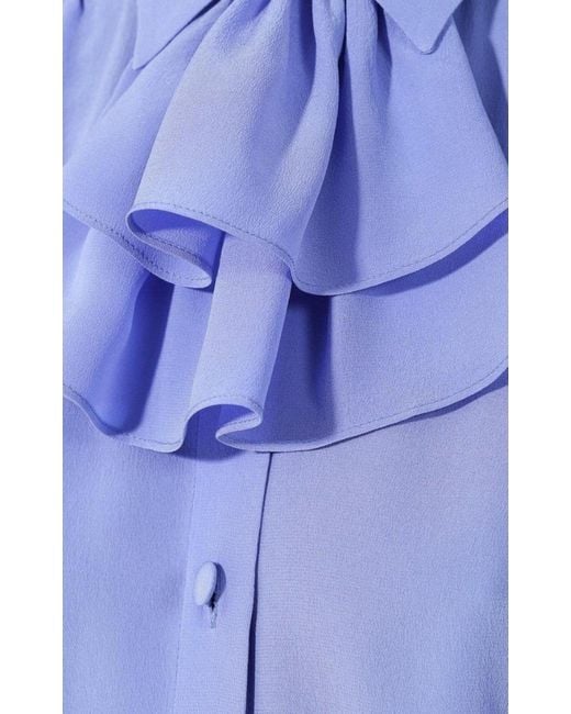 Gucci Blue Ruffle-neck Silk Blouse