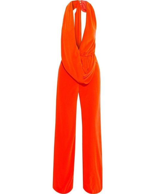 Area Red Draped Cowl Jumpsuit