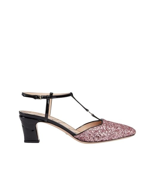 Gucci Pink Glitter Slingback Double G Pumps 55mm