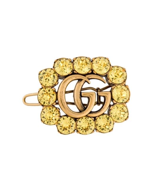 Gucci Metallic Yellow Crystal-embellished Interlocking G Hair Clip