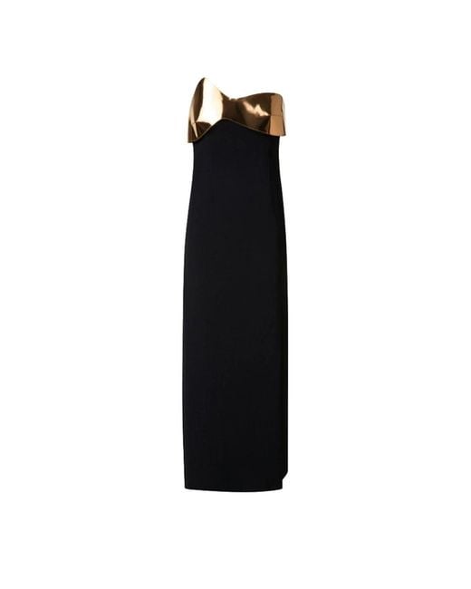 Akris Black Midi Cocktail Dress With Gold Leather Detail