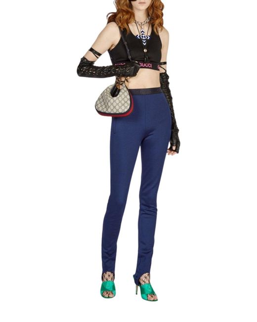 Gucci Logo Waistband Stirrup Leggings In Blue