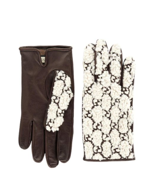 Gucci Black Brown Leather Embossed Monogram GG Gloves