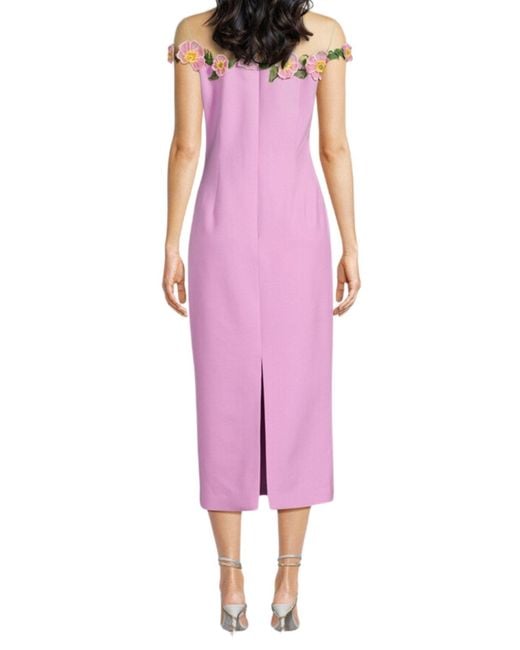 Oscar de la Renta Purple Floral-embellished Sheath Midi Dress