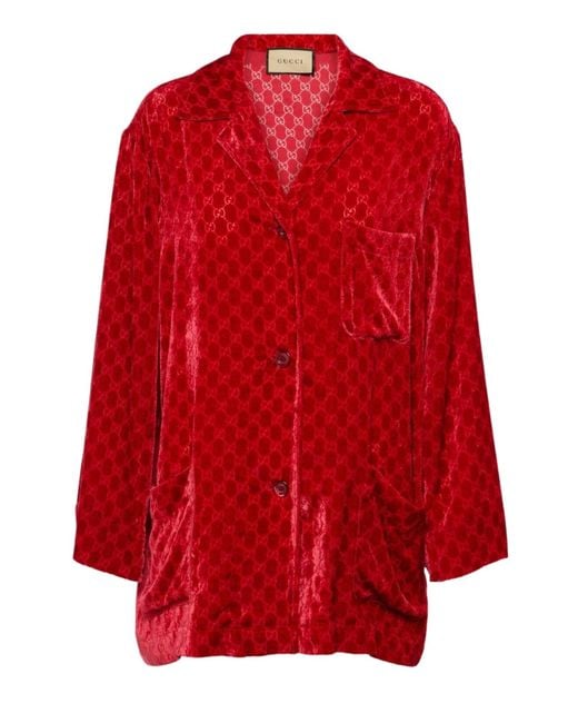Gucci GG Embossed Devoré Velvet Shirt In Red