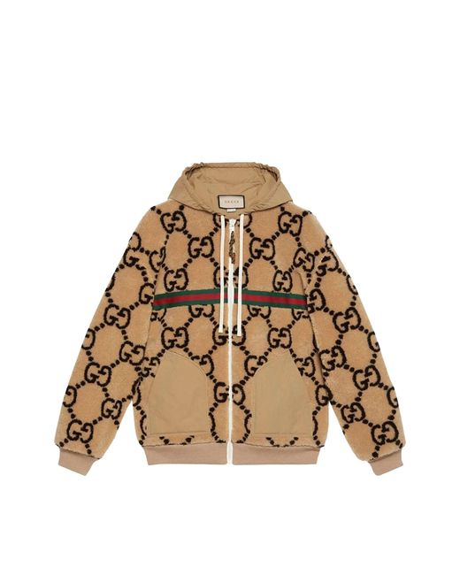 Gucci Natural Gg-pattern Fleece Jacket