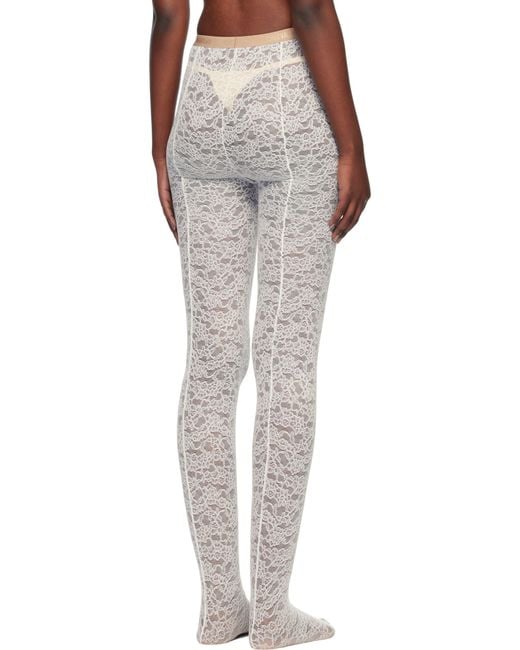 Valentino Gray White 'chez ' Lace Tights