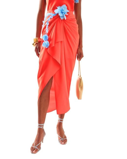 Rosie Assoulin Orange Sarong Double Faced Georgette Skirt