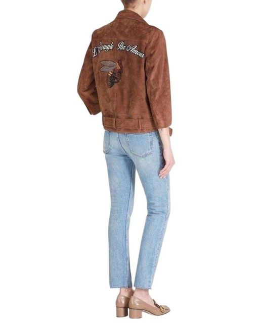 Gucci Brown Patches Embroidered Suede Jacket