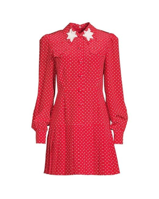 Alessandra Rich Red Polka Dot Print Silk Shirt Dress