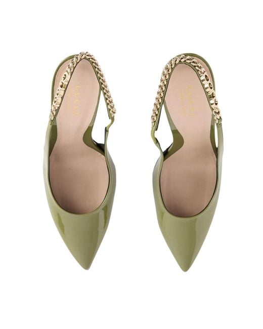 Gucci Green Double Strap Patent Leather Sandals With GG Hardware
