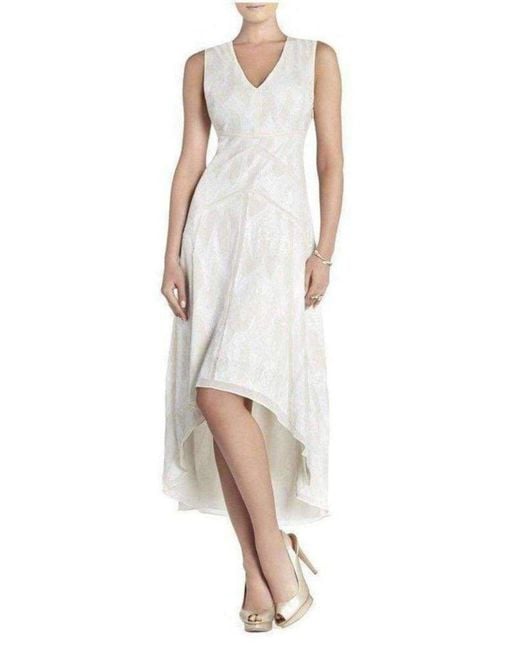 BCBGMAXAZRIA White Salma All Over Sequin Deep V-neck Dress