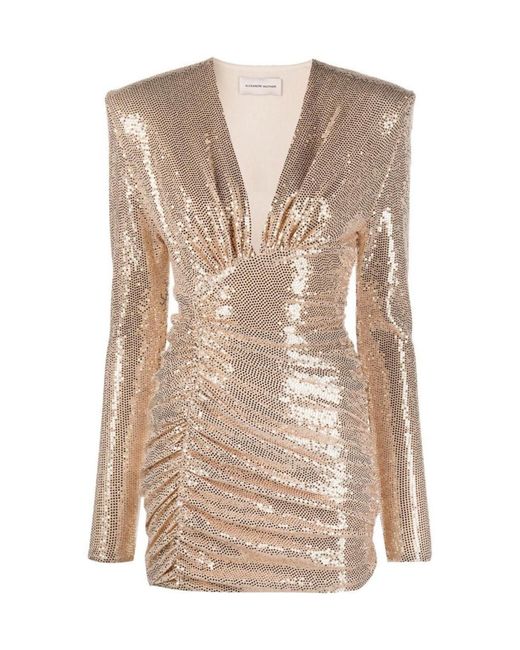 Alexandre Vauthier Natural Ruched V-neck Dress