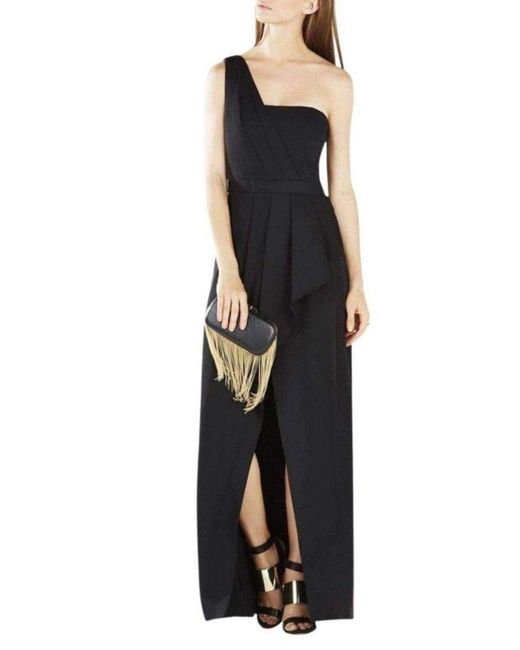 BCBGMAXAZRIA Black Kristine One-shoulder Peplum Gown