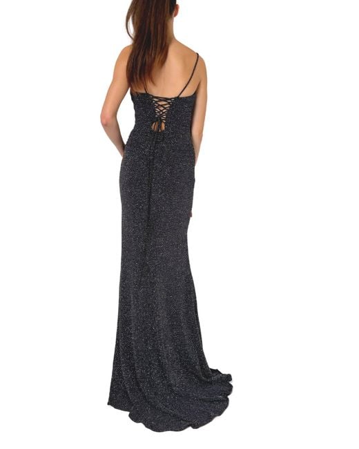 Cult Moda Blue Criss Cross Open Back Black Shimmer Prom Dress