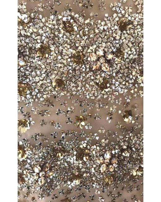 Naeem Khan Metallic Beaded Gold Fitted Cocktail Dress