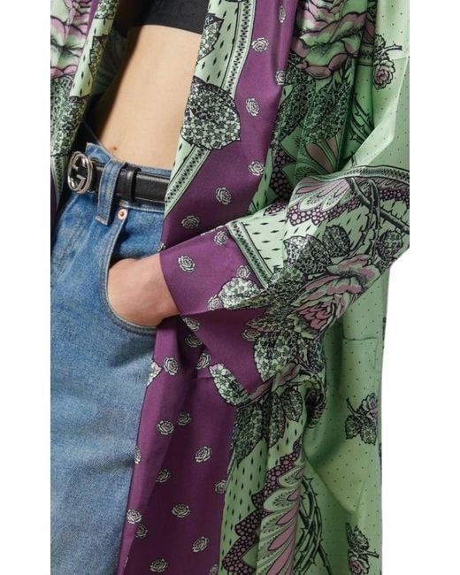 Gucci Purple Green Paisley Print Silk Robe
