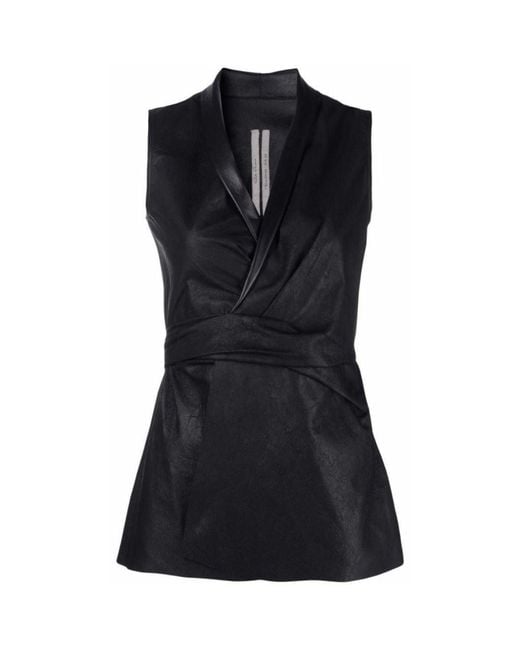 Rick Owens Black Wrap-front Leather Vest
