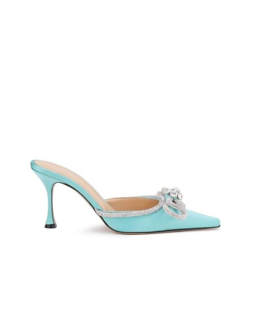 Mach & Mach Blue Double Bow Satin Mules