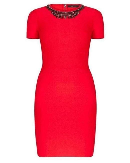 BCBGMAXAZRIA Red Kaylen Embellished Cutout-back Dress