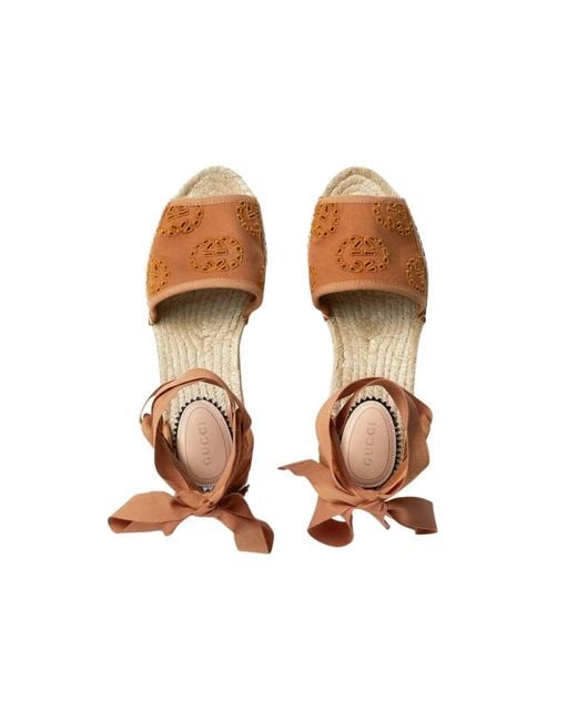 Gucci Interlocking G Platform Espadrilles Brown Canvas