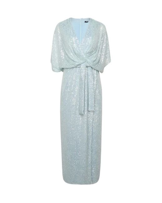 Kiton Blue Micro Sequin Column Dress With Draped Overlay