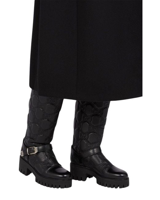 Gucci Black GG Matelassé Lug Sole Boots