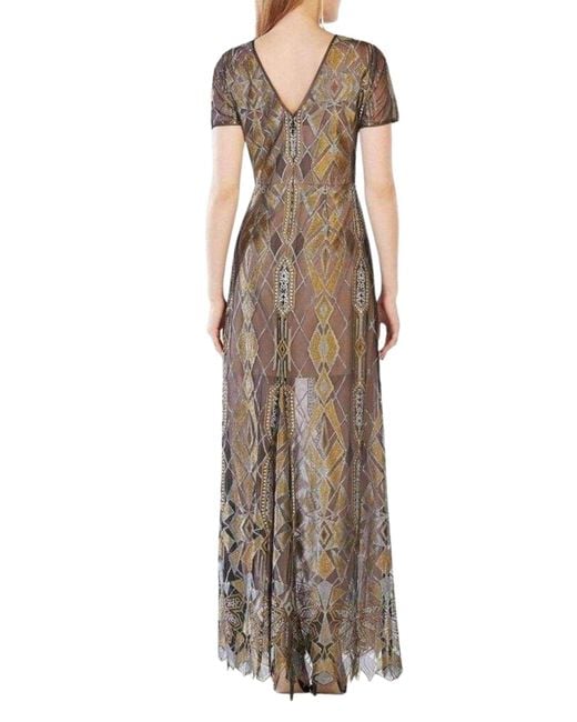 BCBGMAXAZRIA Taliah Metallic Geometric Lace Gown