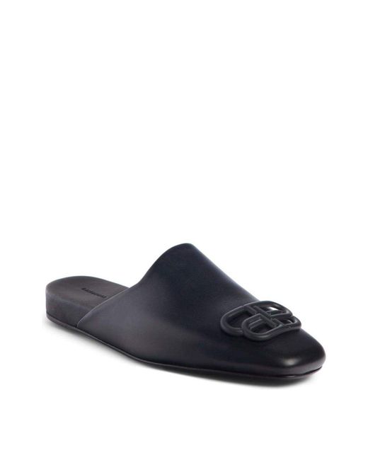 Balenciaga Black Bb Logo Leather Slipper Shoes