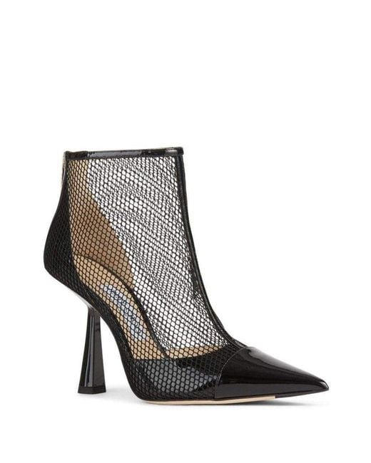 Jimmy Choo Black Kix 100 Fishnet And Patent-leather Ankle Boots It 38.5
