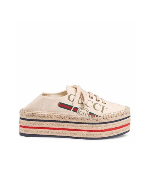 Gucci White Logo Platform Espadrilles
