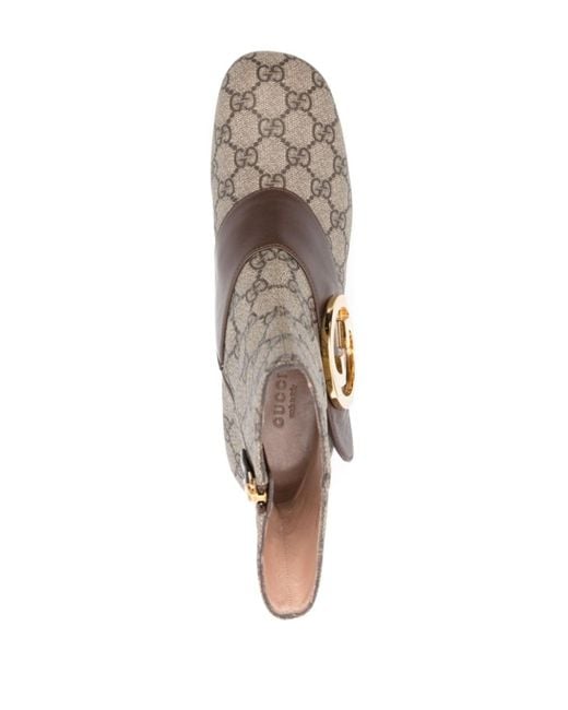 Gucci Brown Blondie Canvas & Leather Ankle Bootie