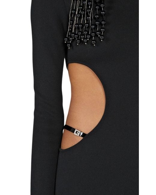 Gucci Black Cotton And Silk Midi Dress With Crystal G Square