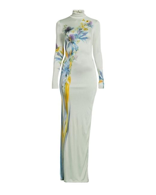 Galvan Green Thistle Print Liquid Jersey Gown