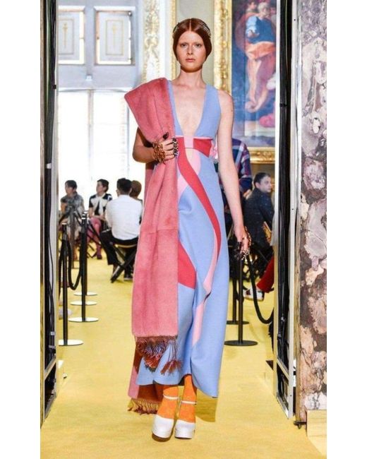 Gucci Blue Floor-length Bow Detail With V Neck Gown