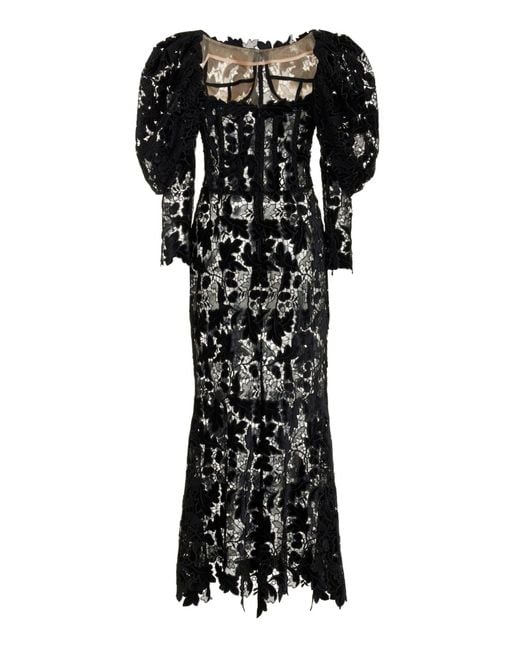 Oscar de la Renta Black Guipure Lace Midi Dress
