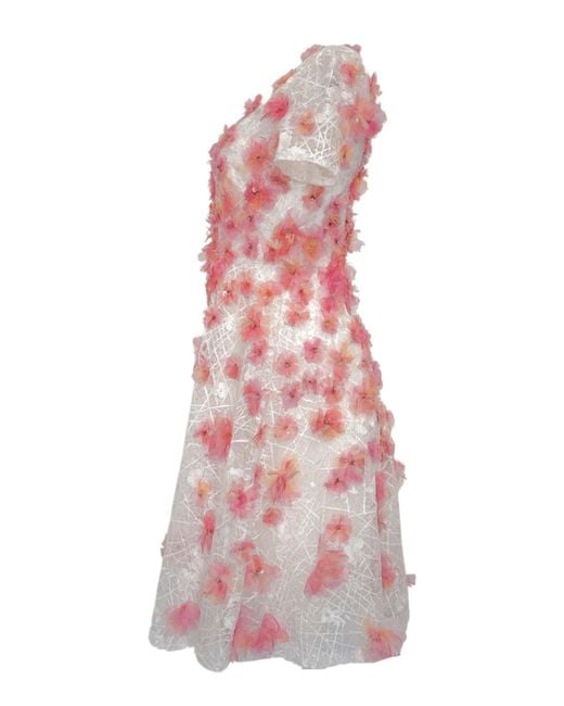 Pamella Roland Pink Floral-appliqued Lace Midi Dress