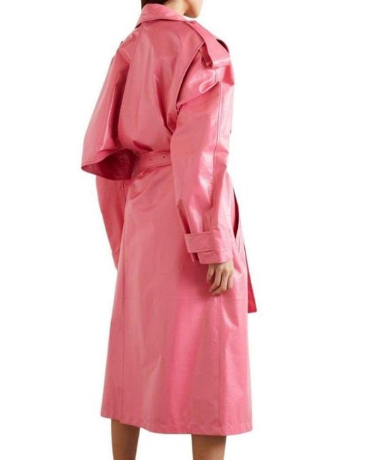 Bottega Veneta Pink Convertible Crinkled Glossed-leather Trench Coat