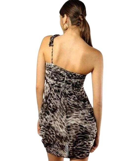 BCBGMAXAZRIA Black One Shoulder Animal Print Silk Dress