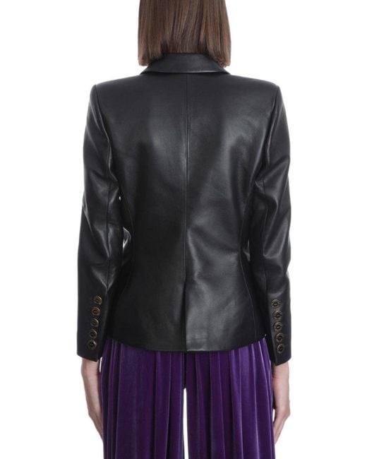 Alexandre Vauthier Black Double-breasted Leather Blazer