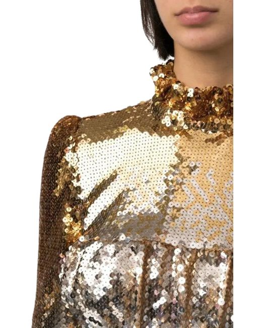 Rabanne Multicolor Ombré Sequin Ruffle Neck Top
